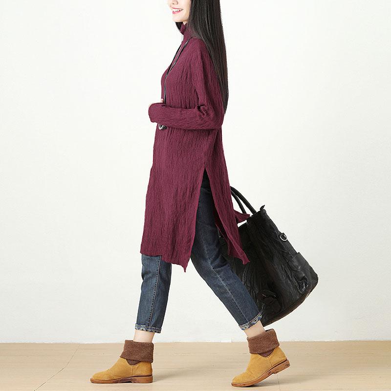 Women Autumn Winter Turtle Neck Long Sleeve Red Dress