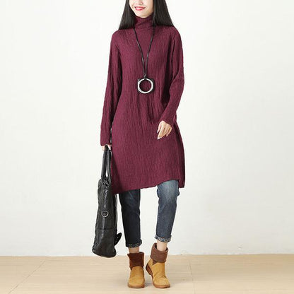 Women Autumn Winter Turtle Neck Long Sleeve Green Dress
