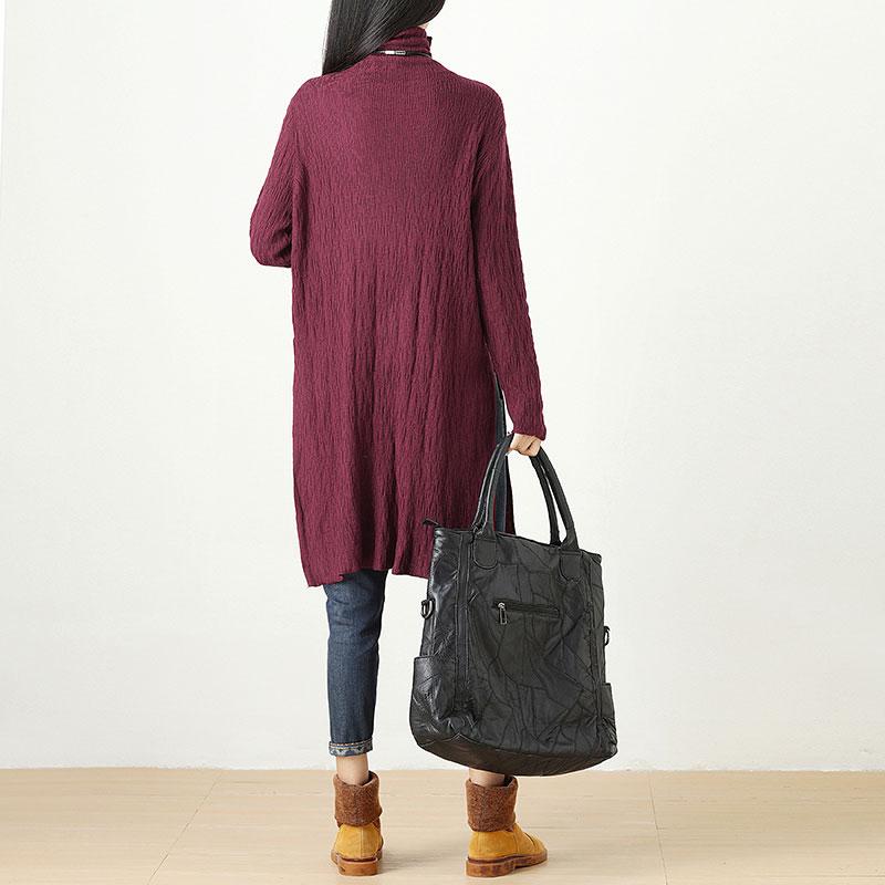 Women Autumn Winter Turtle Neck Long Sleeve Red Dress