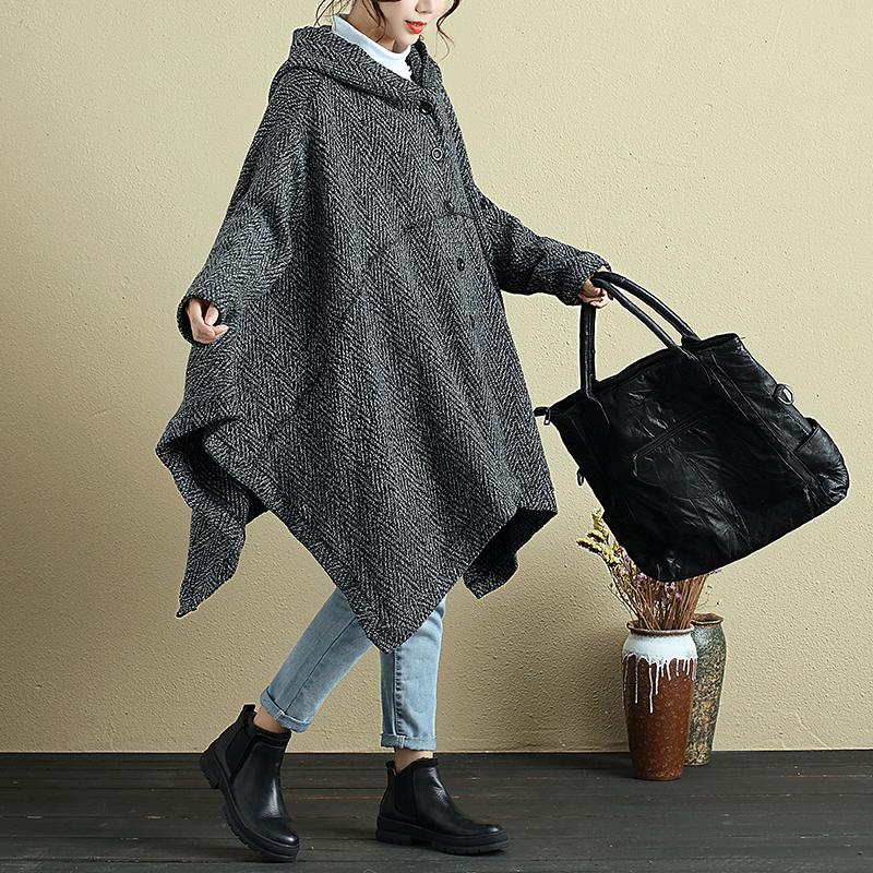 Loose Women Single Breasted Long Sleeve Bat Hooded Sweater Coat