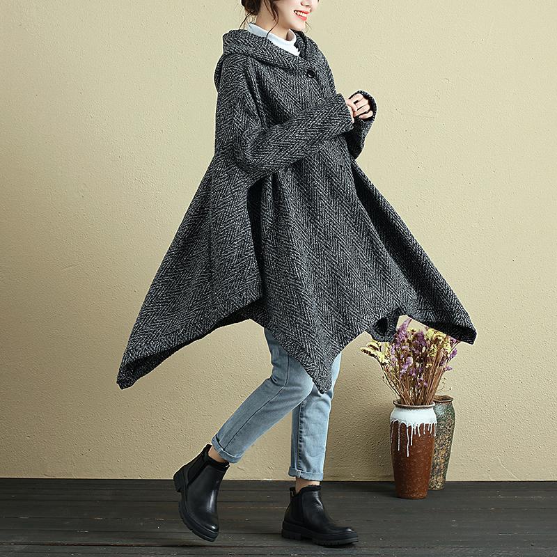 Loose Women Single Breasted Long Sleeve Bat Hooded Sweater Coat