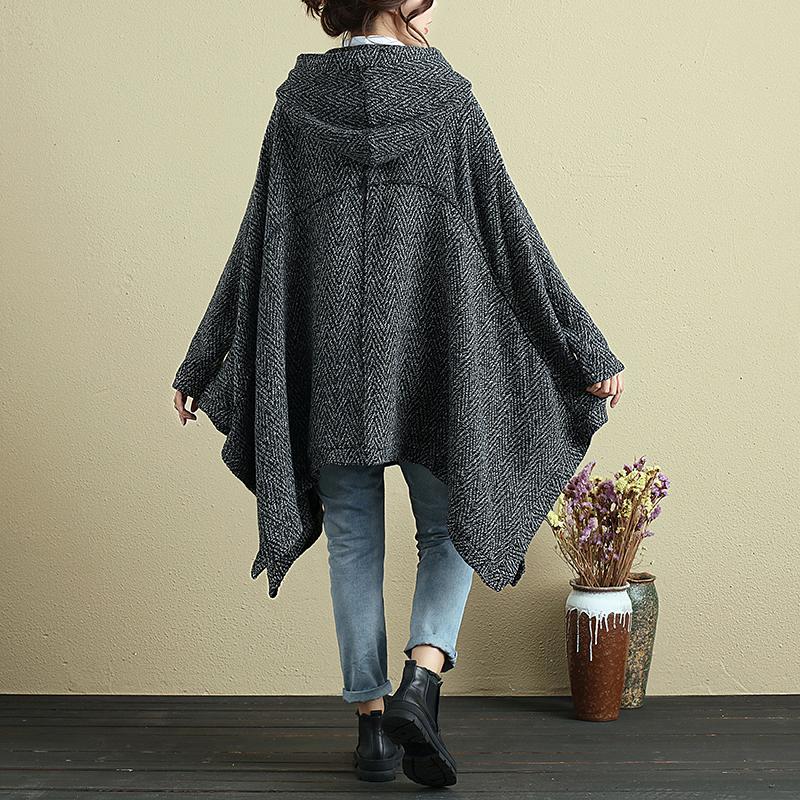 Loose Women Single Breasted Long Sleeve Bat Hooded Sweater Coat