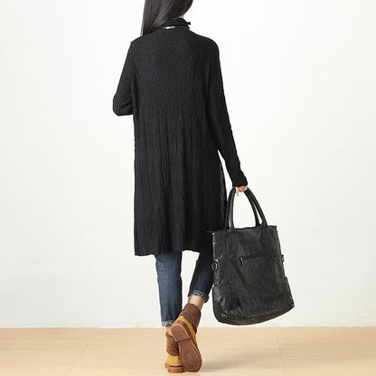 Autumn Winter Slit Fitting Black Dress For Women