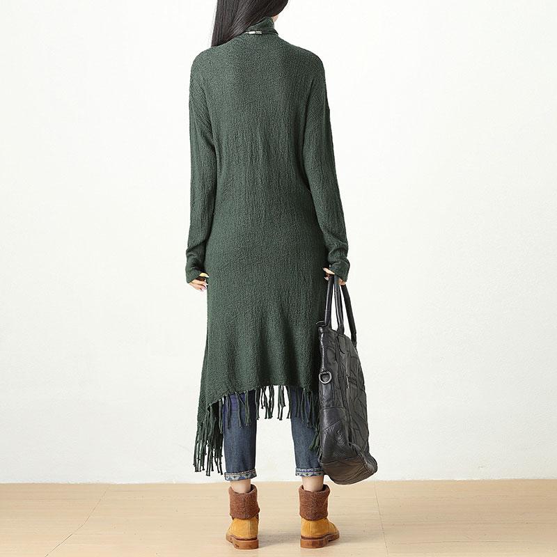 Autumn Winter Tassel Fitting Green Dress For Women