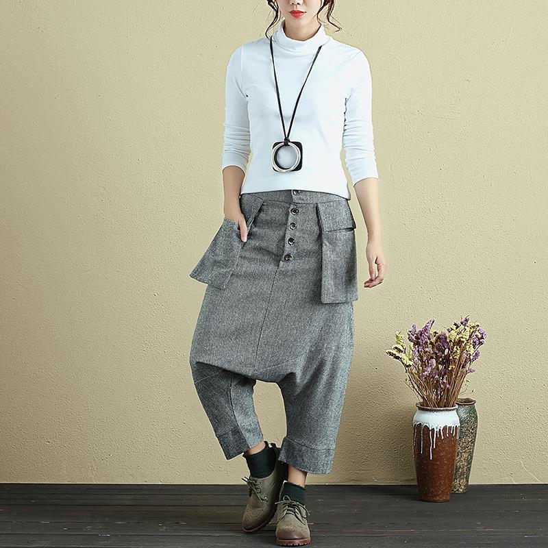 Stylish High Waist Women Loose Casual Gray Pants