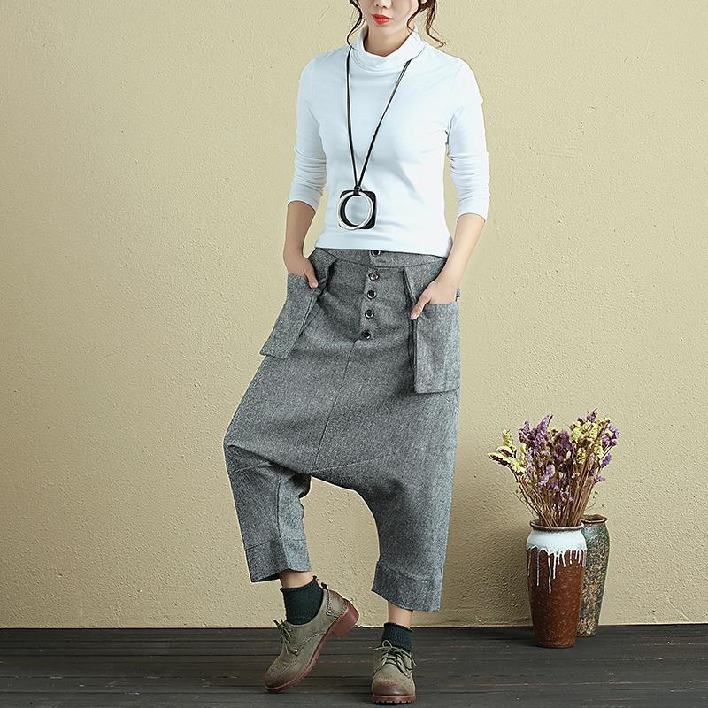 Stylish High Waist Women Loose Casual Gray Pants