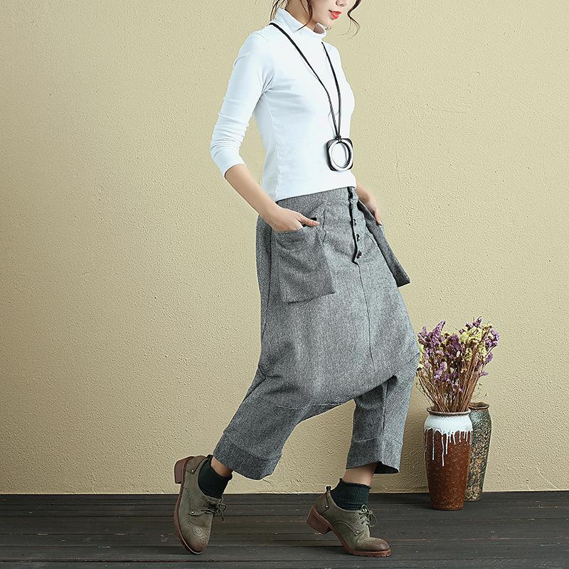 Stylish High Waist Women Loose Casual Gray Pants