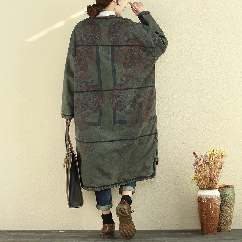 Women Autumn Winter Retro Single Breasted Print Asymmetric Coat
