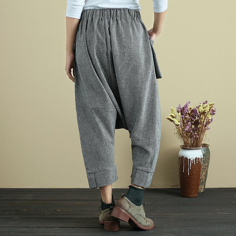 Stylish High Waist Women Loose Casual Gray Pants
