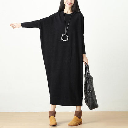 Autumn Winter Loose Knitted Sweater Black Dress For Women