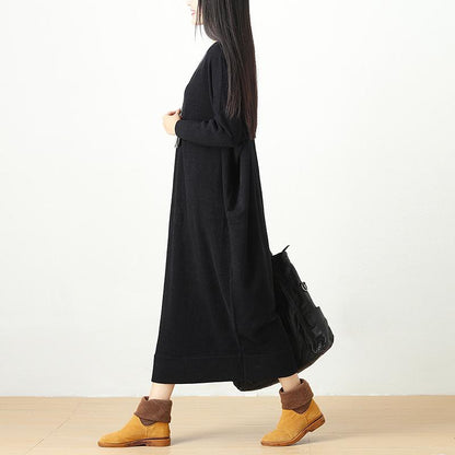 Autumn Winter Loose Knitted Sweater Black Dress For Women