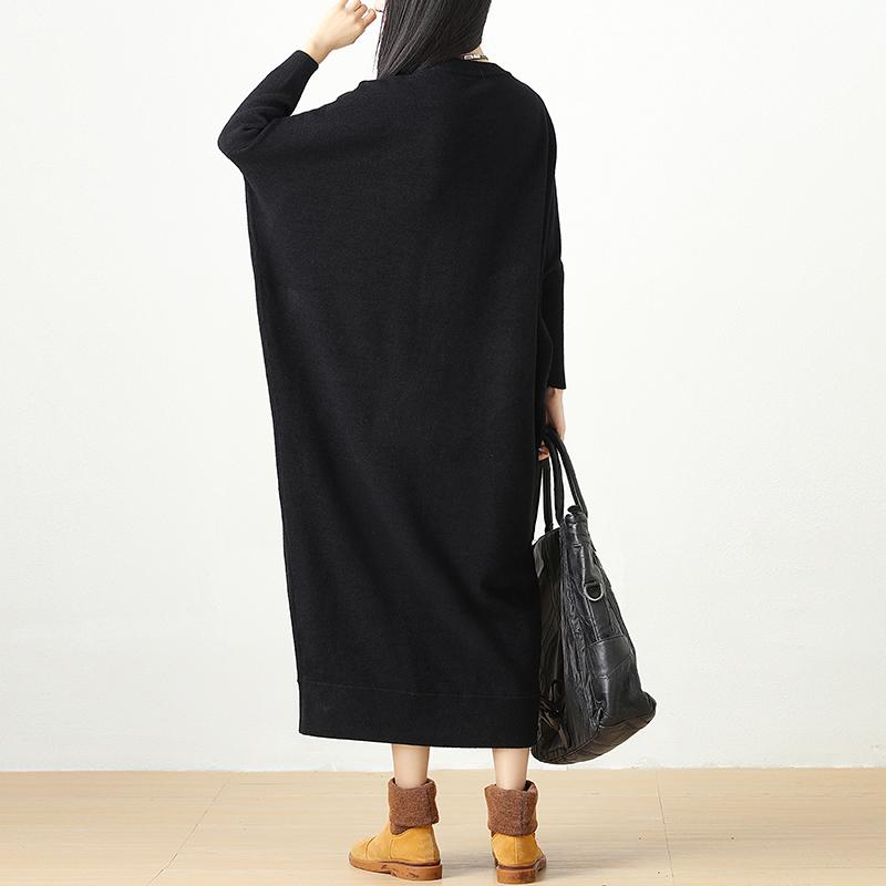 Autumn Winter Loose Knitted Sweater Black Dress For Women