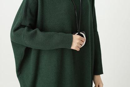 Autumn Winter Loose Knitted Sweater Black Dress For Women
