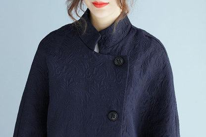 Stand Collar Oblique Breasted Women Jacquard Red Windbreaker Coat