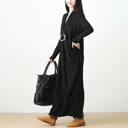 Autumn Knitted Black Long Dress For Women