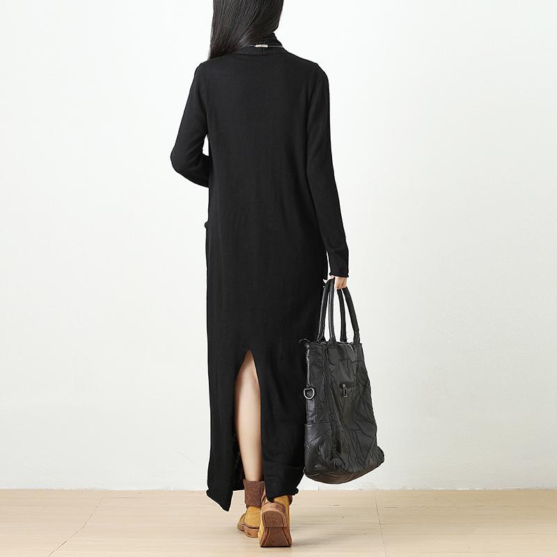 Autumn Knitted Black Long Dress For Women