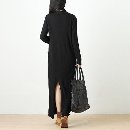 Autumn Knitted Black Long Dress For Women