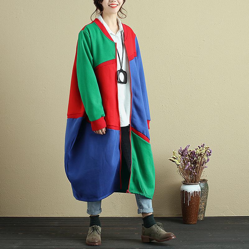 Splicing Contrast Color Casual Baggy Coat For Women
