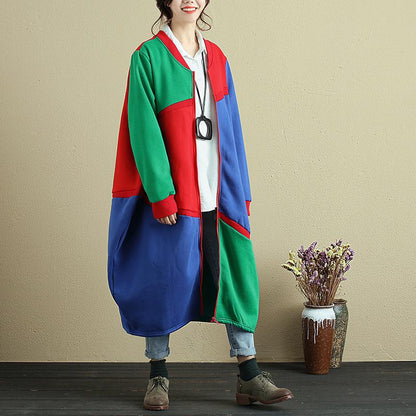 Splicing Contrast Color Casual Baggy Coat For Women