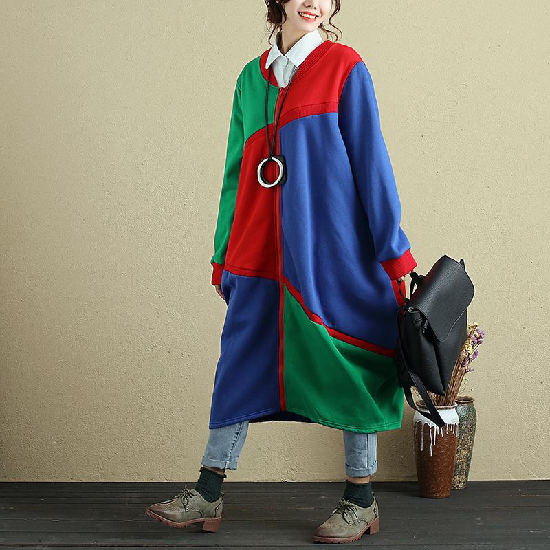 Splicing Contrast Color Casual Baggy Coat For Women