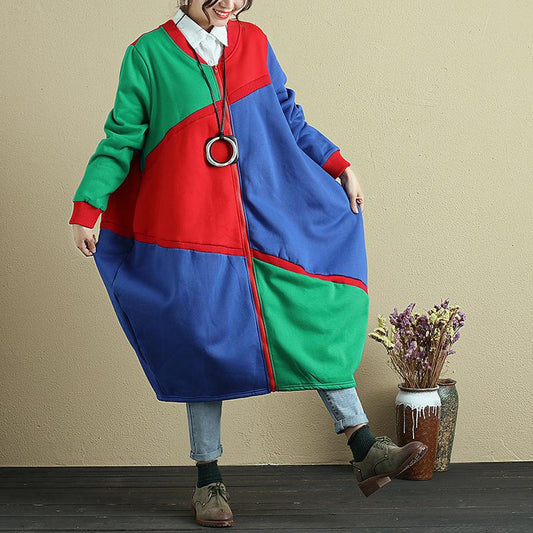 Splicing Contrast Color Casual Baggy Coat For Women
