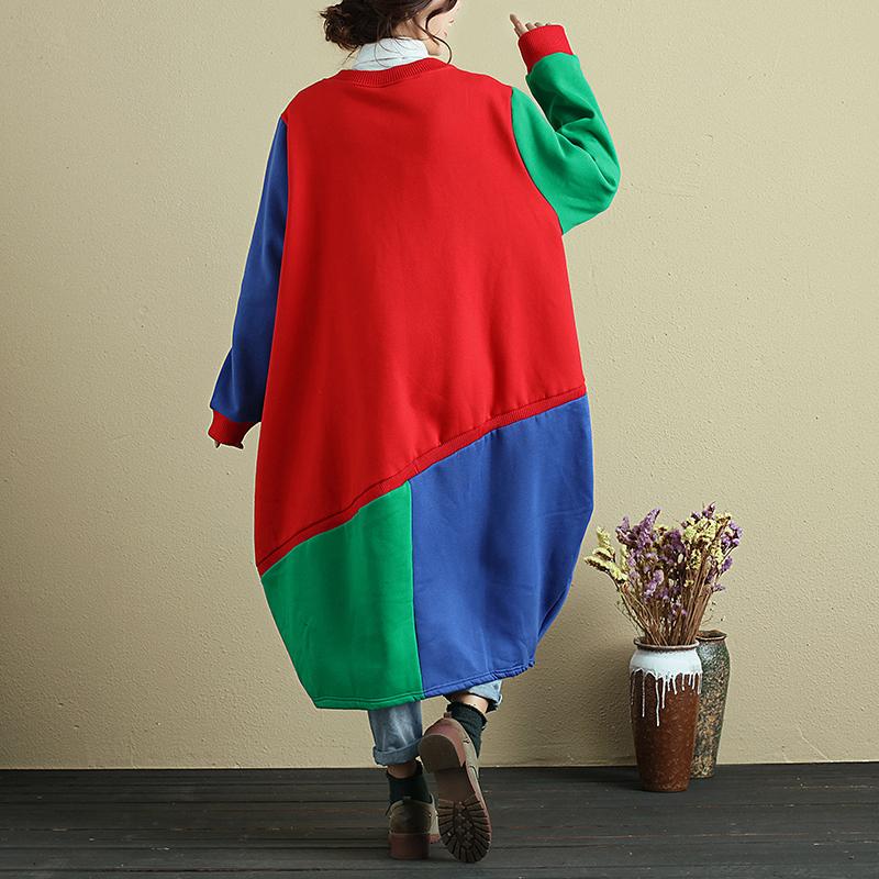 Splicing Contrast Color Casual Baggy Coat For Women