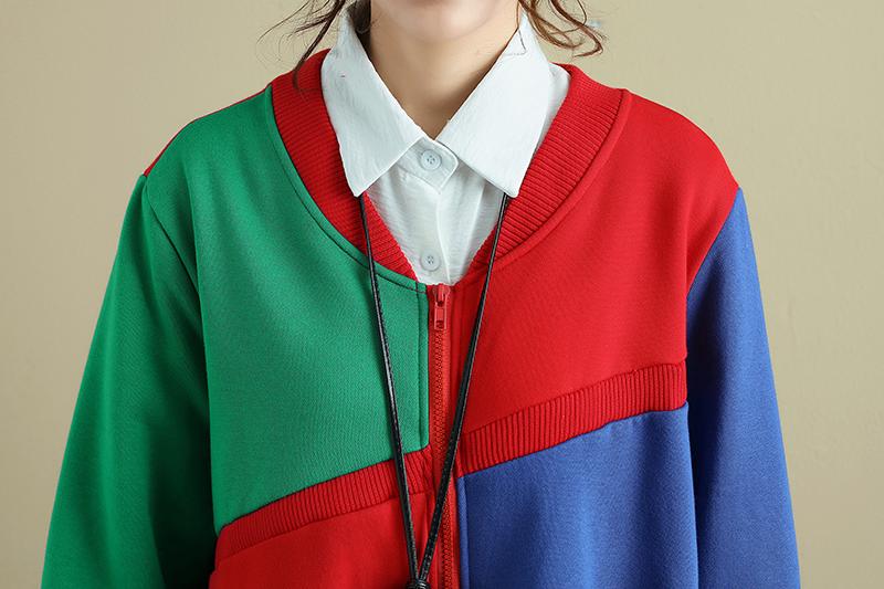Splicing Contrast Color Casual Baggy Coat For Women