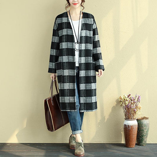 Autumn Winter Loose Lattice Casual Thin Coat For Women