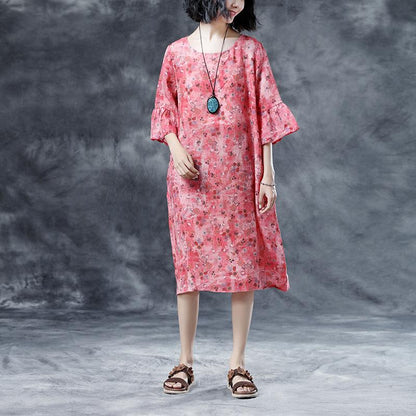 Round Neck Casual Loose Short Sleeve Summer Pink Dress