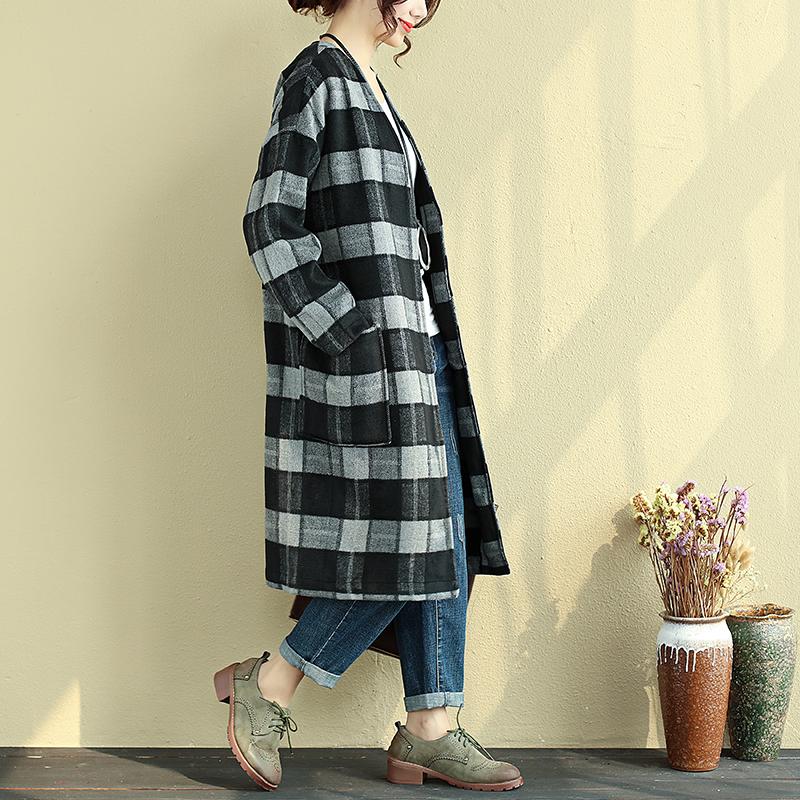 Autumn Winter Loose Lattice Casual Thin Coat For Women
