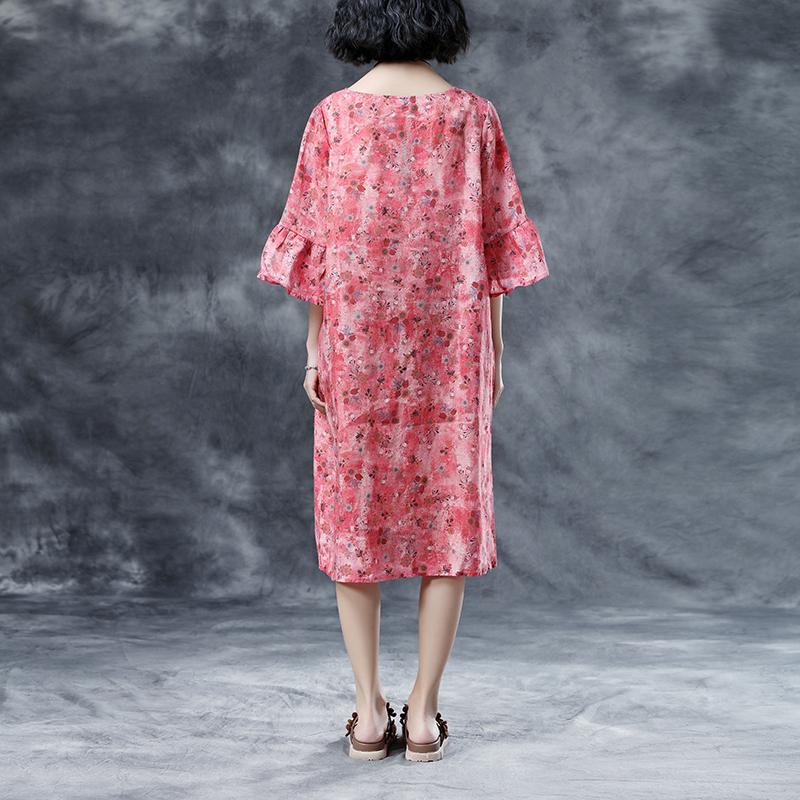 Round Neck Casual Loose Short Sleeve Summer Pink Dress