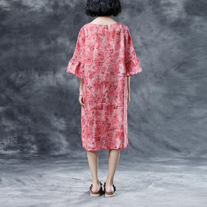 Round Neck Casual Loose Short Sleeve Summer Pink Dress