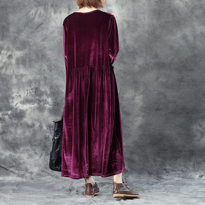 V Neck Long Sleeve Tassel Splicing Pleated Dress For Women