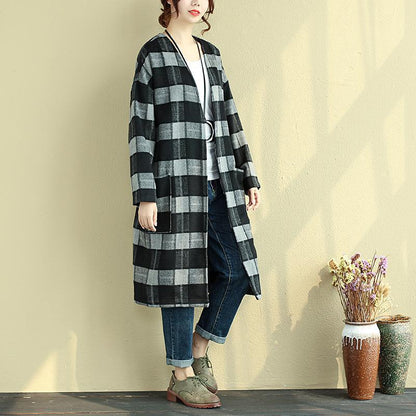 Autumn Winter Loose Lattice Casual Thin Coat For Women