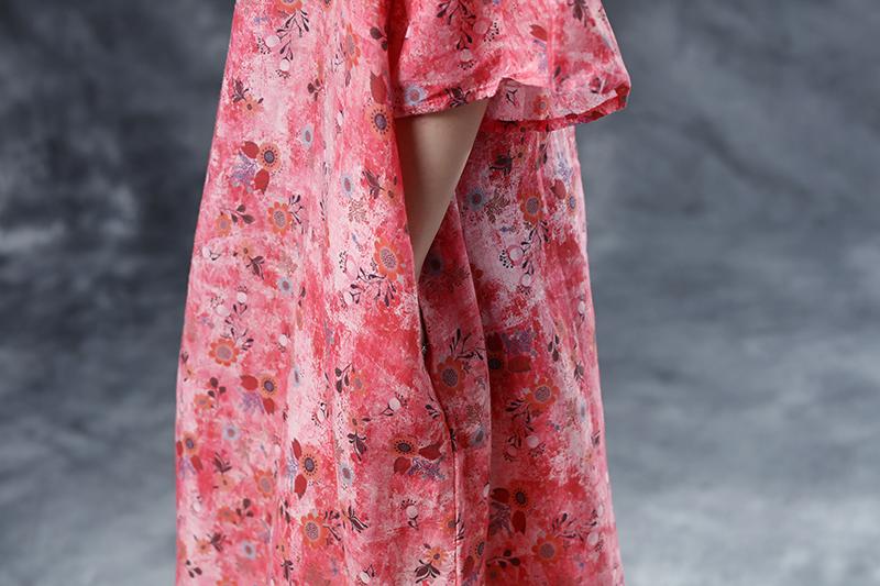 Round Neck Casual Loose Short Sleeve Summer Pink Dress