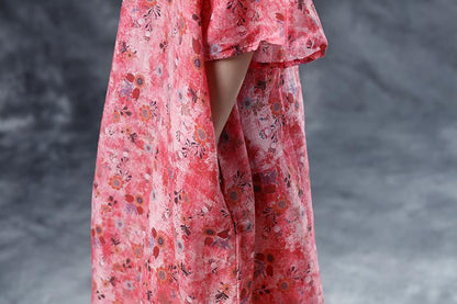 Round Neck Casual Loose Short Sleeve Summer Pink Dress