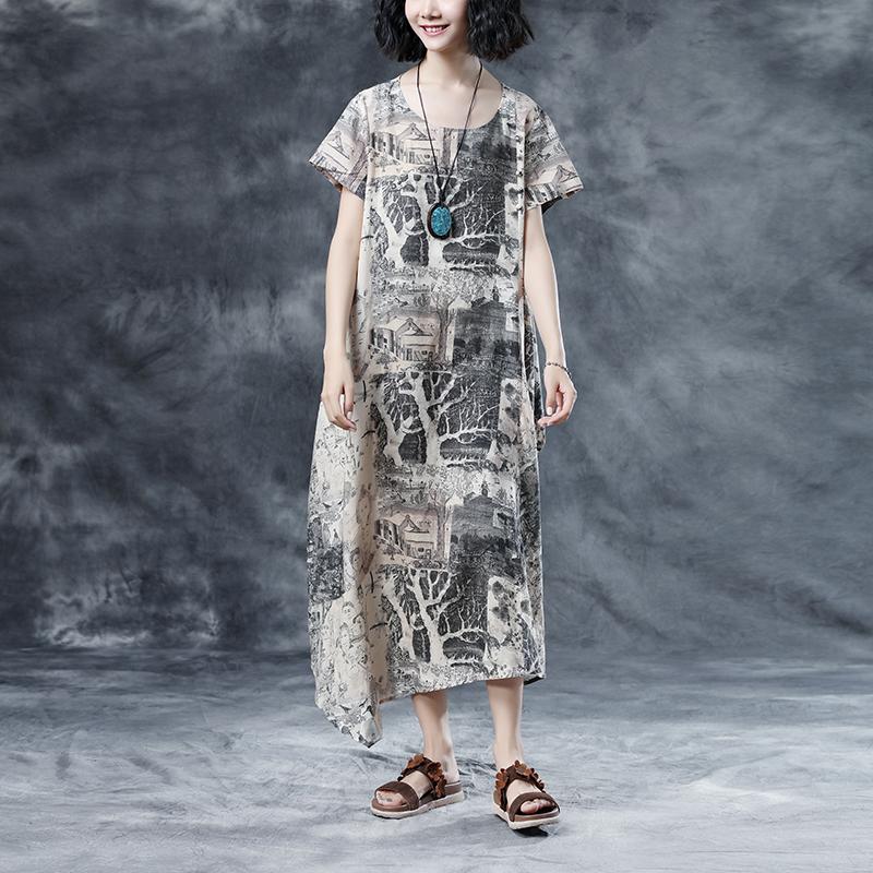 Retro Printing Loose Short Sleeve Summer Dress