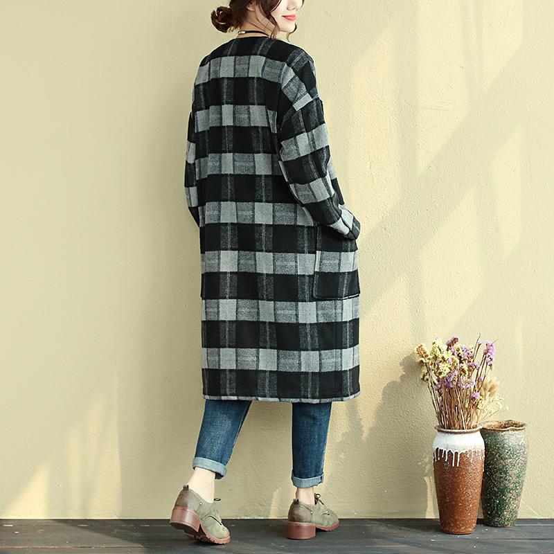 Autumn Winter Loose Lattice Casual Thin Coat For Women