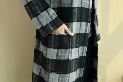 Autumn Winter Loose Lattice Casual Thin Coat For Women