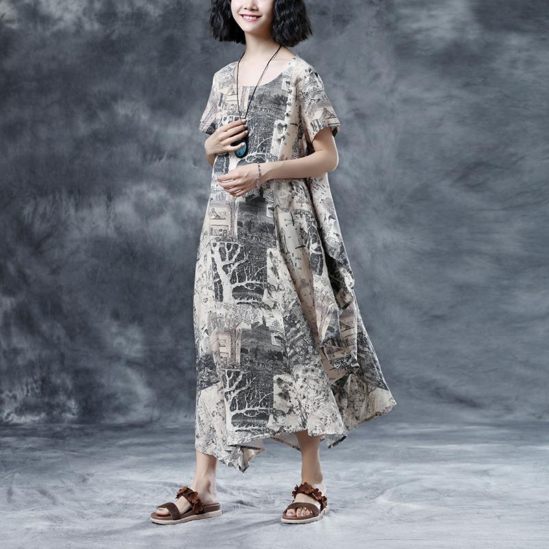 Retro Printing Loose Short Sleeve Summer Dress