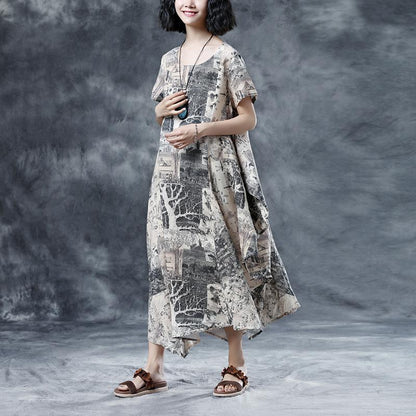 Retro Printing Loose Short Sleeve Summer Dress