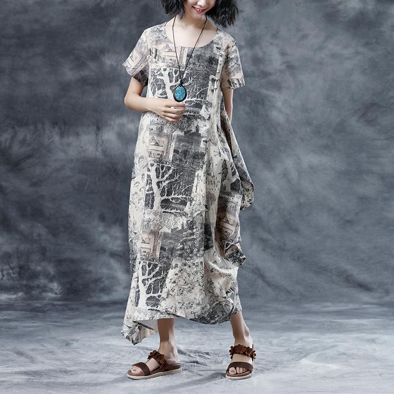 Retro Printing Loose Short Sleeve Summer Dress