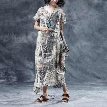 Retro Printing Loose Short Sleeve Summer Dress