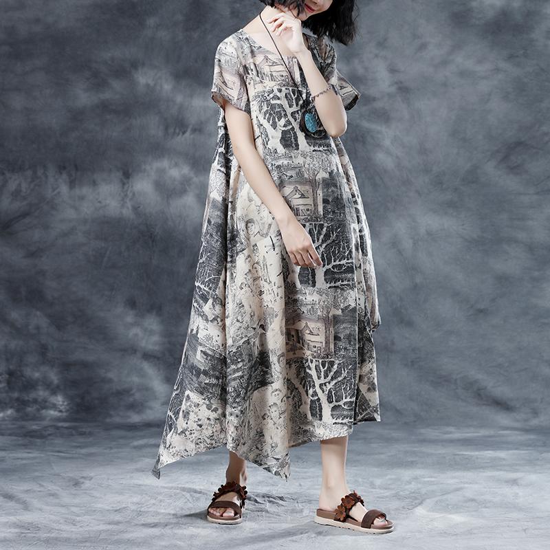 Retro Printing Loose Short Sleeve Summer Dress