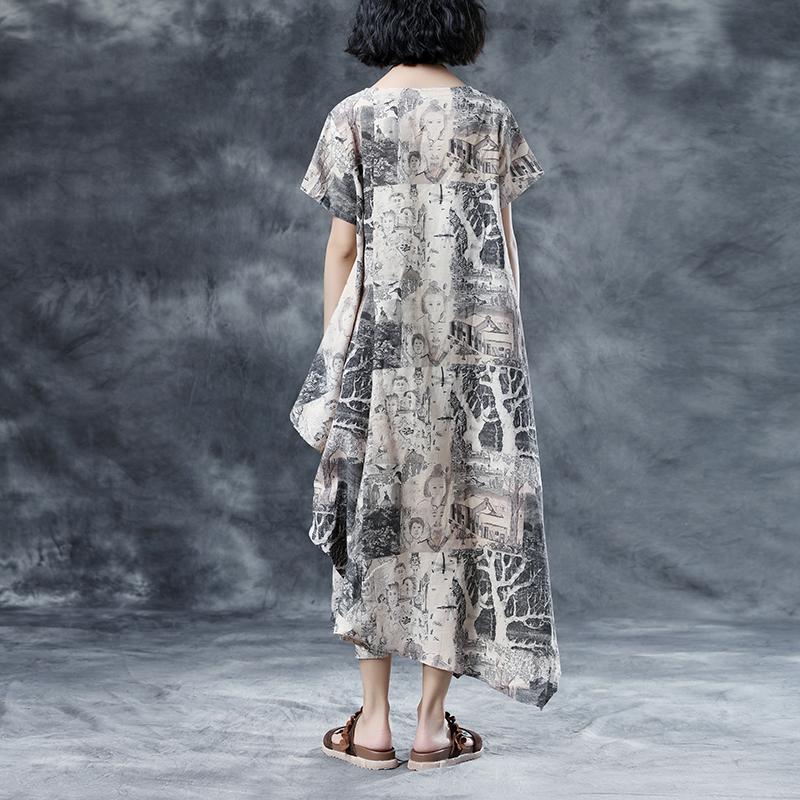 Retro Printing Loose Short Sleeve Summer Dress