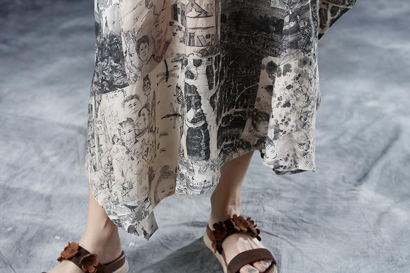 Retro Printing Loose Short Sleeve Summer Dress