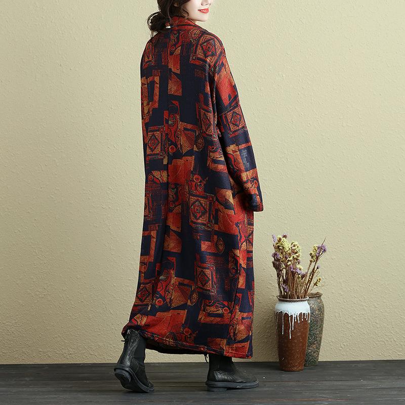 Women Retro Mock Turtleneck Long Sleeve Ankle Length Dress