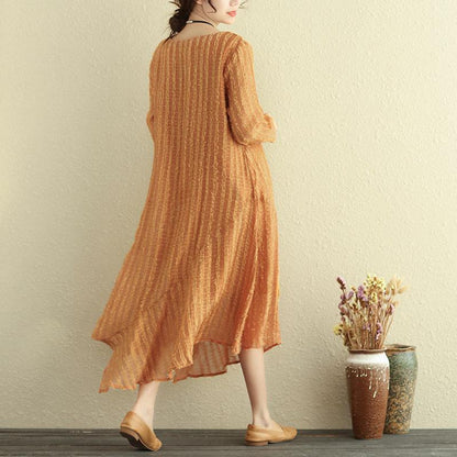 Autumn Round Neck Long Sleeve Irregular Lining Orange Women Dress