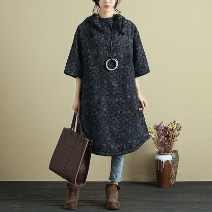 Hooded Printing Casual Loose Winter Women Black Long Pullover