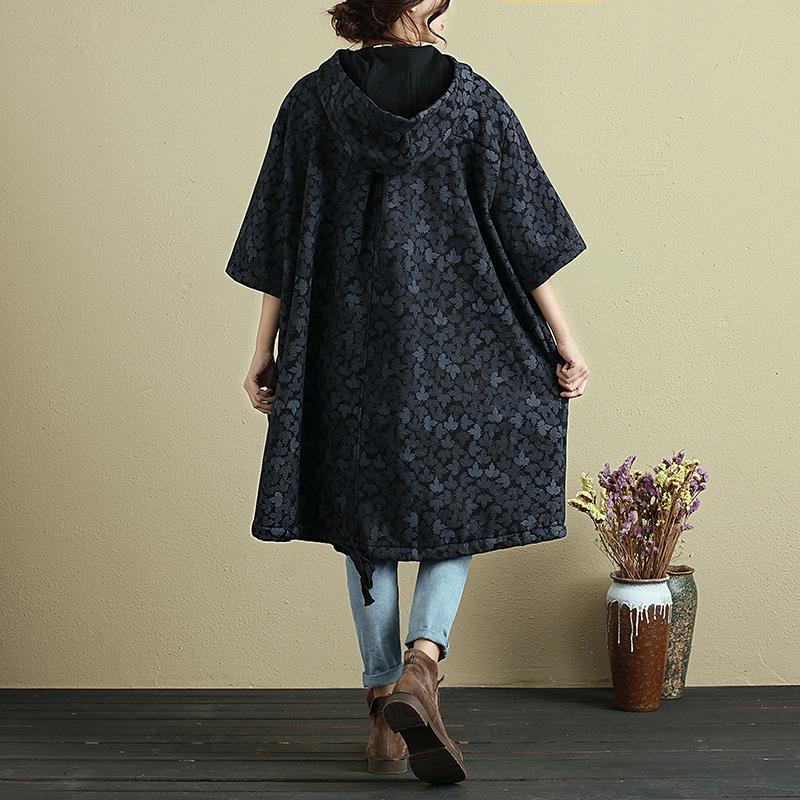 Hooded Printing Casual Loose Winter Women Black Long Pullover